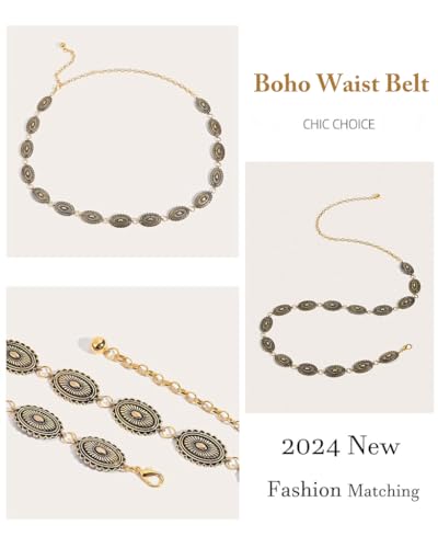 PALAY® Boho Waist Belt for Women Golden Concho Belt Saree Waist Belt Metal Concho Belt Western Fashion Conchos Adjustable Concho Belt, 29.53 inches +19.69 inches 2 PCS PALAY® Boho Waist Belt for Women Golden Concho Belt Saree Waist Belt Metal Concho Belt Western Fashion Conchos Adjustable Concho Belt, 29.53 inches +19.69 inches 2 PCS